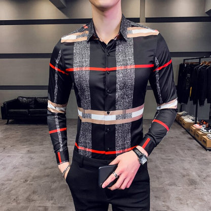 26 Colour Size M-6XL Luxury Boutique Fashion Printed Slim Men's Casual Long-sleeved Shirt European American Street Male Social