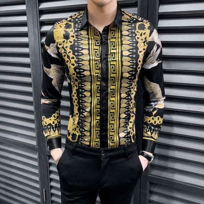 26 Colour Size M-6XL Luxury Boutique Fashion Printed Slim Men's Casual Long-sleeved Shirt European American Street Male Social