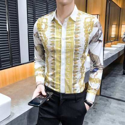 26 Colour Size M-6XL Luxury Boutique Fashion Printed Slim Men's Casual Long-sleeved Shirt European American Street Male Social