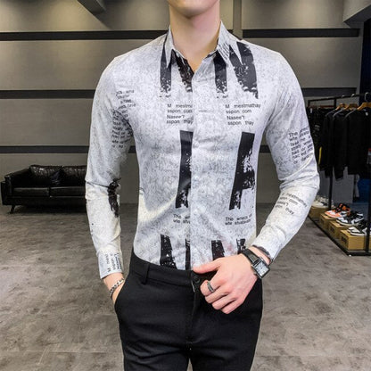 26 Colour Size M-6XL Luxury Boutique Fashion Printed Slim Men's Casual Long-sleeved Shirt European American Street Male Social