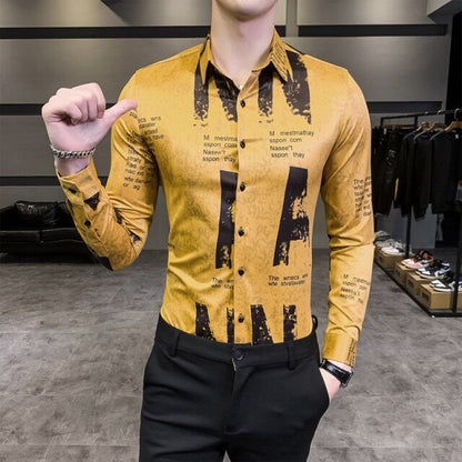 26 Colour Size M-6XL Luxury Boutique Fashion Printed Slim Men's Casual Long-sleeved Shirt European American Street Male Social