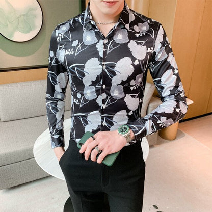 26 Colour Size M-6XL Luxury Boutique Fashion Printed Slim Men's Casual Long-sleeved Shirt European American Street Male Social