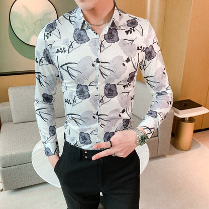 26 Colour Size M-6XL Luxury Boutique Fashion Printed Slim Men's Casual Long-sleeved Shirt European American Street Male Social