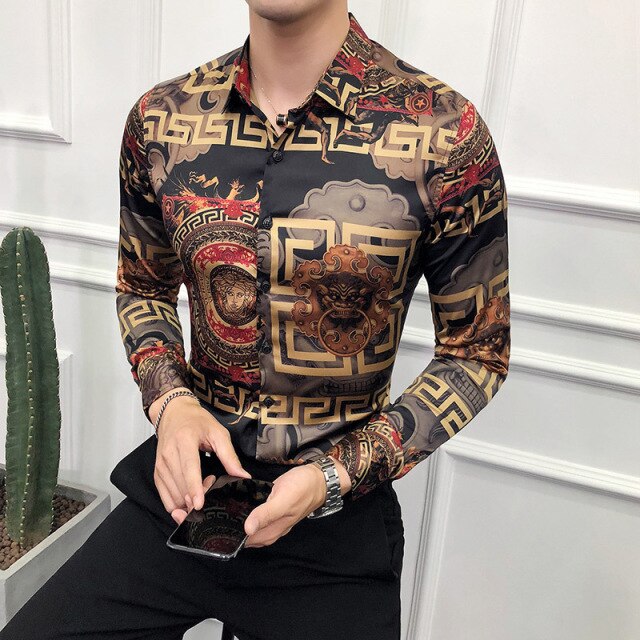26 Colour Size M-6XL Luxury Boutique Fashion Printed Slim Men's Casual Long-sleeved Shirt European American Street Male Social