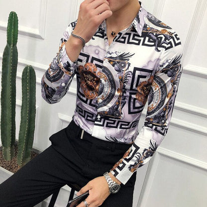 26 Colour Size M-6XL Luxury Boutique Fashion Printed Slim Men's Casual Long-sleeved Shirt European American Street Male Social