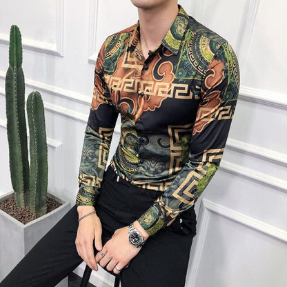 26 Colour Size M-6XL Luxury Boutique Fashion Printed Slim Men's Casual Long-sleeved Shirt European American Street Male Social