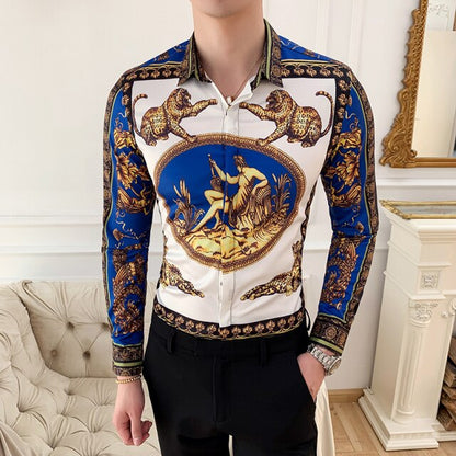 26 Colour Size M-6XL Luxury Boutique Fashion Printed Slim Men's Casual Long-sleeved Shirt European American Street Male Social