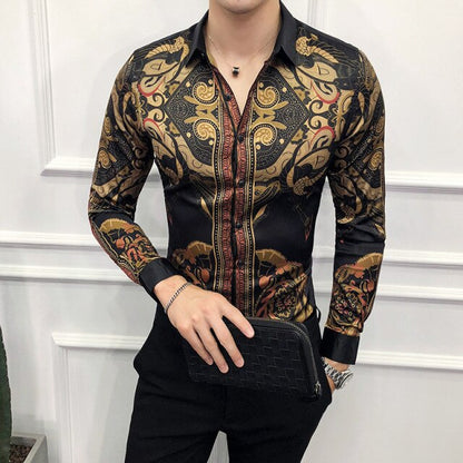26 Colour Size M-6XL Luxury Boutique Fashion Printed Slim Men's Casual Long-sleeved Shirt European American Street Male Social