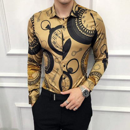 26 Colour Size M-6XL Luxury Boutique Fashion Printed Slim Men's Casual Long-sleeved Shirt European American Street Male Social