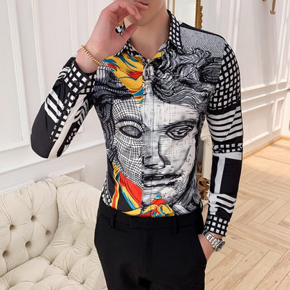 26 Colour Size M-6XL Luxury Boutique Fashion Printed Slim Men's Casual Long-sleeved Shirt European American Street Male Social