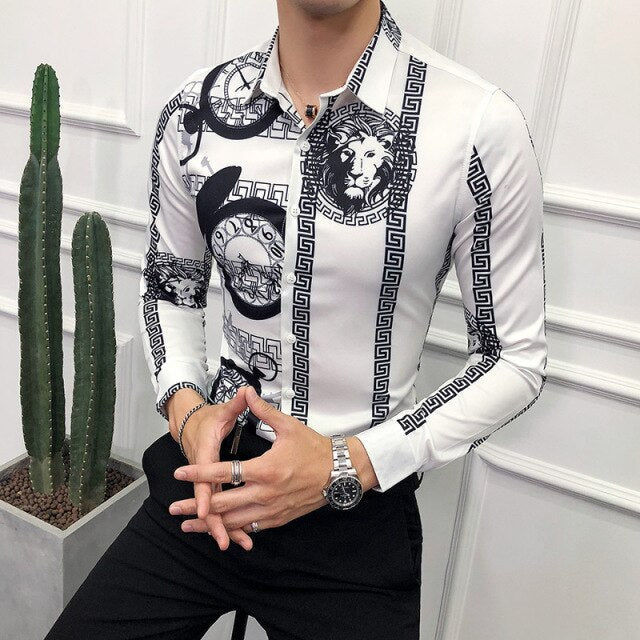 26 Colour Size M-6XL Luxury Boutique Fashion Printed Slim Men's Casual Long-sleeved Shirt European American Street Male Social