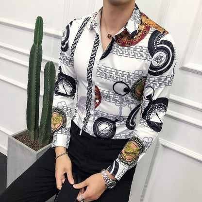 26 Colour Size M-6XL Luxury Boutique Fashion Printed Slim Men's Casual Long-sleeved Shirt European American Street Male Social