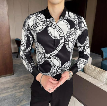 26 Colour Size M-6XL Luxury Boutique Fashion Printed Slim Men's Casual Long-sleeved Shirt European American Street Male Social
