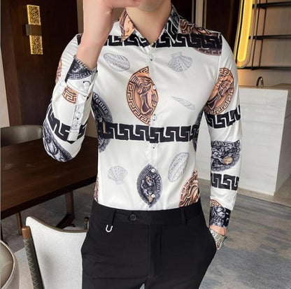 26 Colour Size M-6XL Luxury Boutique Fashion Printed Slim Men's Casual Long-sleeved Shirt European American Street Male Social