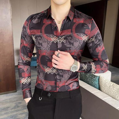 26 Colour Size M-6XL Luxury Boutique Fashion Printed Slim Men's Casual Long-sleeved Shirt European American Street Male Social