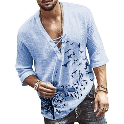 maoxiangshop Men's Casual Blouse Cotton Linen Shirt Loose Tops Half Sleeve Tee Shirt Spring Summer Casual Handsome Men Shirt
