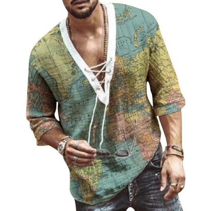 maoxiangshop Men's Casual Blouse Cotton Linen Shirt Loose Tops Half Sleeve Tee Shirt Spring Summer Casual Handsome Men Shirt