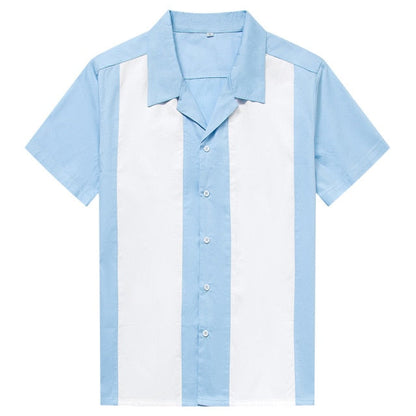 Men Shirt Short Sleeve Summer Rockabilly Bowling Cotton Casual Shirts Men Vintage Shirt Printed Splicing Camisa Masculina S-3XL