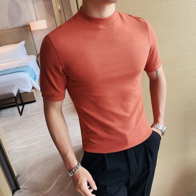 maoxiangshop 7Colors Men T-Shirts Fashion Autumn Winter Short Sleeve T Shirts Men Slim Fit All Match Soft Velvet Turtleneck Plus Size