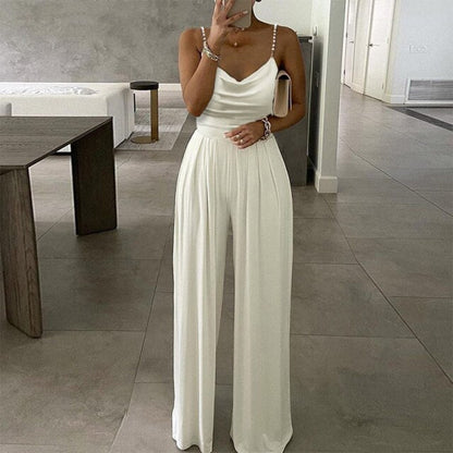 Women Sexy Hollow Out Sleeveless Solid Jumpsuit Summer Elegant Embroidery Lace Loose Beach Overall Office Lady Wide Leg Romper