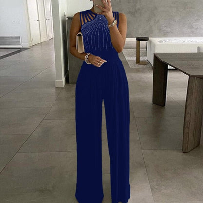 Women Sexy Hollow Out Sleeveless Solid Jumpsuit Summer Elegant Embroidery Lace Loose Beach Overall Office Lady Wide Leg Romper