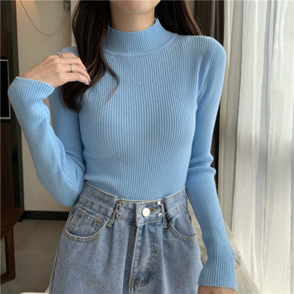 Women Pullovers Sweater Autumn Winter Turtleneck Knitted Sweater Women Tops Long Sleeve Short Slim Sweater Girls