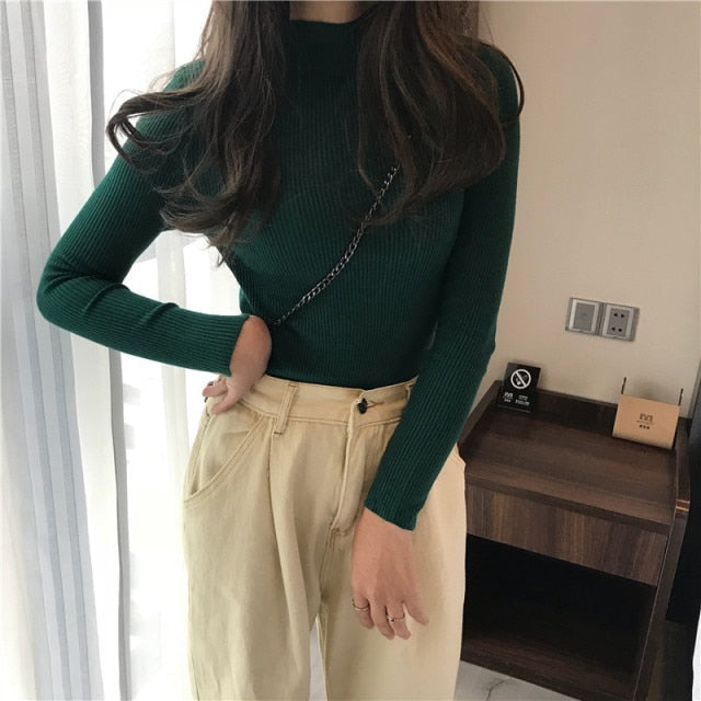 Women Pullovers Sweater Autumn Winter Turtleneck Knitted Sweater Women Tops Long Sleeve Short Slim Sweater Girls