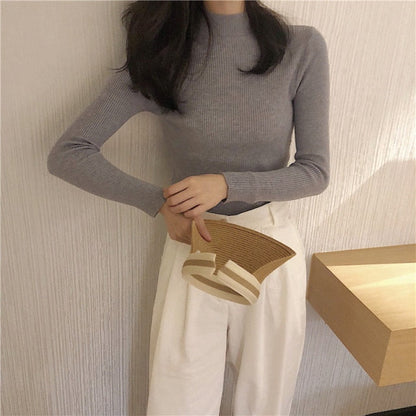 Women Pullovers Sweater Autumn Winter Turtleneck Knitted Sweater Women Tops Long Sleeve Short Slim Sweater Girls