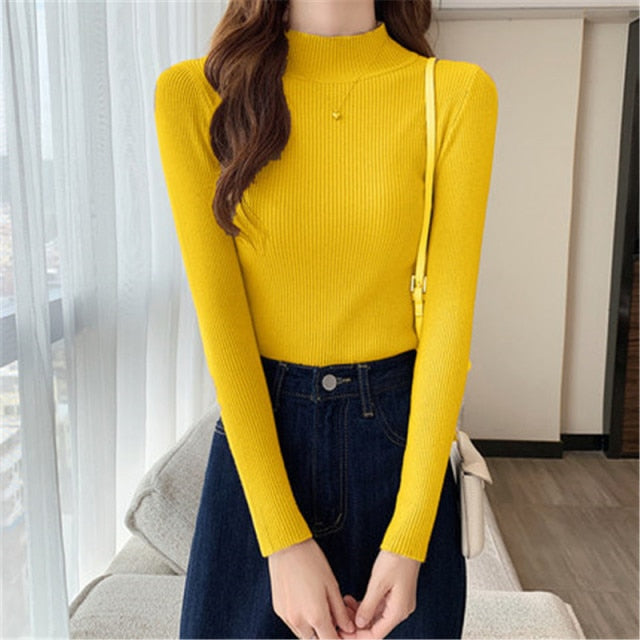 Women Pullovers Sweater Autumn Winter Turtleneck Knitted Sweater Women Tops Long Sleeve Short Slim Sweater Girls