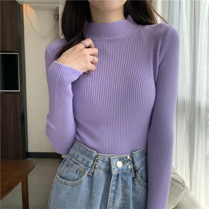 Women Pullovers Sweater Autumn Winter Turtleneck Knitted Sweater Women Tops Long Sleeve Short Slim Sweater Girls