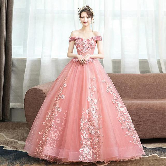 Quinceanera Dresses New Gold Party Dress Off The Shoulder Ball Gown Sweet Floral Print Prom Formal Vestido De Quincenera