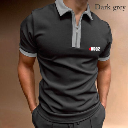 maoxiangshop Fall Winter New Men Polo Shirts Cotton Blends Striped Full Sleeve High Quality Casual Turn-Down Collar Zipper Thermal Top