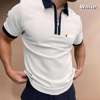 maoxiangshop Fall Winter New Men Polo Shirts Cotton Blends Striped Full Sleeve High Quality Casual Turn-Down Collar Zipper Thermal Top