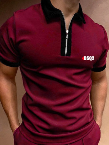 maoxiangshop Fall Winter New Men Polo Shirts Cotton Blends Striped Full Sleeve High Quality Casual Turn-Down Collar Zipper Thermal Top