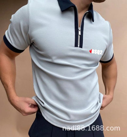 maoxiangshop Fall Winter New Men Polo Shirts Cotton Blends Striped Full Sleeve High Quality Casual Turn-Down Collar Zipper Thermal Top
