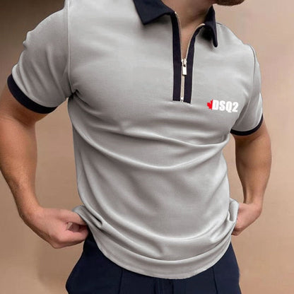maoxiangshop Fall Winter New Men Polo Shirts Cotton Blends Striped Full Sleeve High Quality Casual Turn-Down Collar Zipper Thermal Top