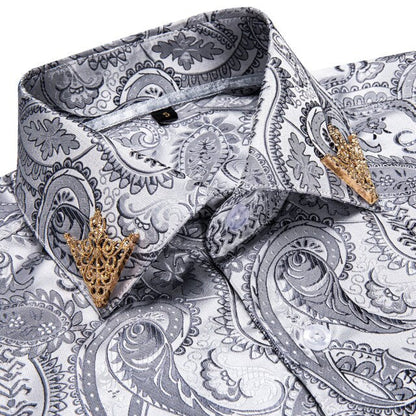 Fashion Royal Blue Paisley Men Shirts Business Casual Long Sleeve Slim Fit Dress Shirt Soft Comfort Men Social Shirt DiBanGu