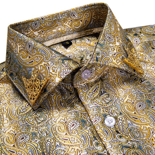 Fashion Royal Blue Paisley Men Shirts Business Casual Long Sleeve Slim Fit Dress Shirt Soft Comfort Men Social Shirt DiBanGu