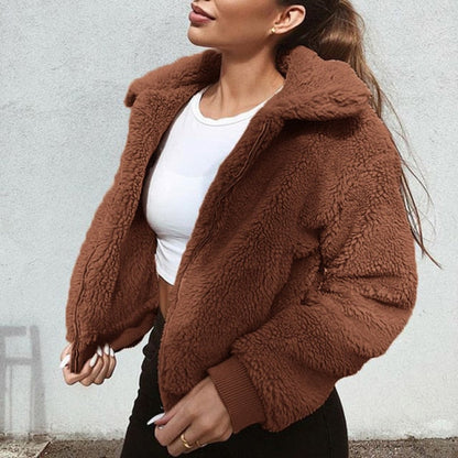 New Trendy Winter Clothes Ladies Warm Short Women Faux Fur Jacket Fur Coat Women Thick Teddy Bear Pocket Fleece Jack Coat