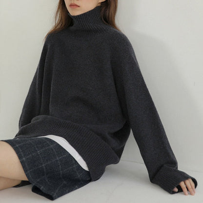 Turtleneck Cashmere Sweater Women Korean Style Oversized Knitted Pullovers Autumn Winter Casual Loose Solid Jumpers Sweater