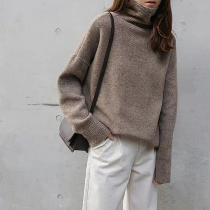 Turtleneck Cashmere Sweater Women Korean Style Oversized Knitted Pullovers Autumn Winter Casual Loose Solid Jumpers Sweater