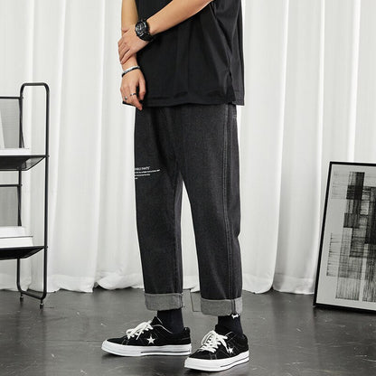 Men Black Korean Jeans Mens High Quality Streetwear Fashion Casual Baggy Straight Simple Cozy All-match Male Denim Pants