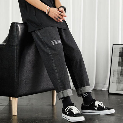 Men Black Korean Jeans Mens High Quality Streetwear Fashion Casual Baggy Straight Simple Cozy All-match Male Denim Pants