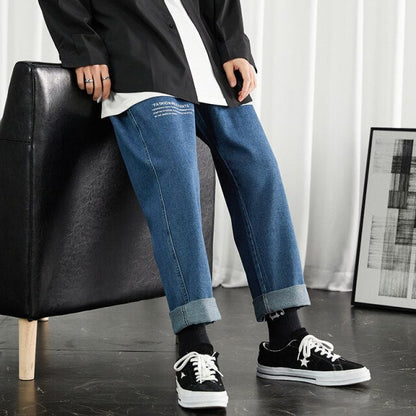 Men Black Korean Jeans Mens High Quality Streetwear Fashion Casual Baggy Straight Simple Cozy All-match Male Denim Pants