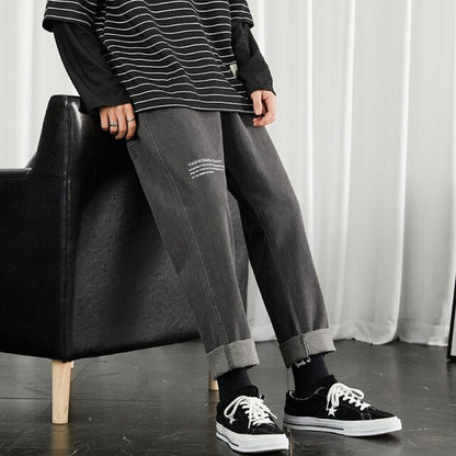 Men Black Korean Jeans Mens High Quality Streetwear Fashion Casual Baggy Straight Simple Cozy All-match Male Denim Pants