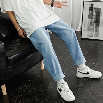 Men Black Korean Jeans Mens High Quality Streetwear Fashion Casual Baggy Straight Simple Cozy All-match Male Denim Pants