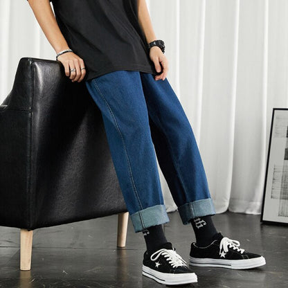 Men Black Korean Jeans Mens High Quality Streetwear Fashion Casual Baggy Straight Simple Cozy All-match Male Denim Pants