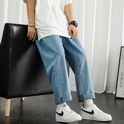 Men Black Korean Jeans Mens High Quality Streetwear Fashion Casual Baggy Straight Simple Cozy All-match Male Denim Pants