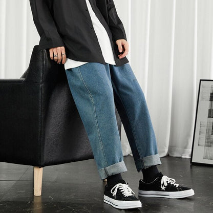 Men Black Korean Jeans Mens High Quality Streetwear Fashion Casual Baggy Straight Simple Cozy All-match Male Denim Pants