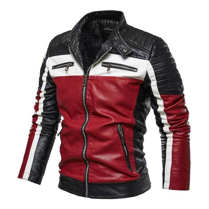 Men's Faux Fur Trench Coat Winter Motorcycle PU Leather Bomber Jacket Men Stand Collar Windbreaker Jackets Slim Warm Outerwear